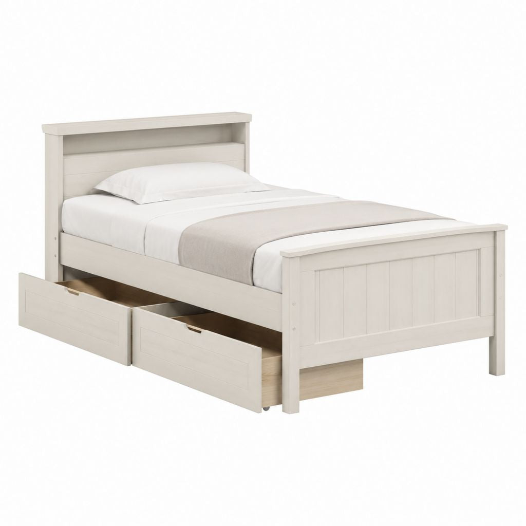 Lit une place rectangulaire blanc en MDF avec 2 tiroirs 90 x 190 cm
