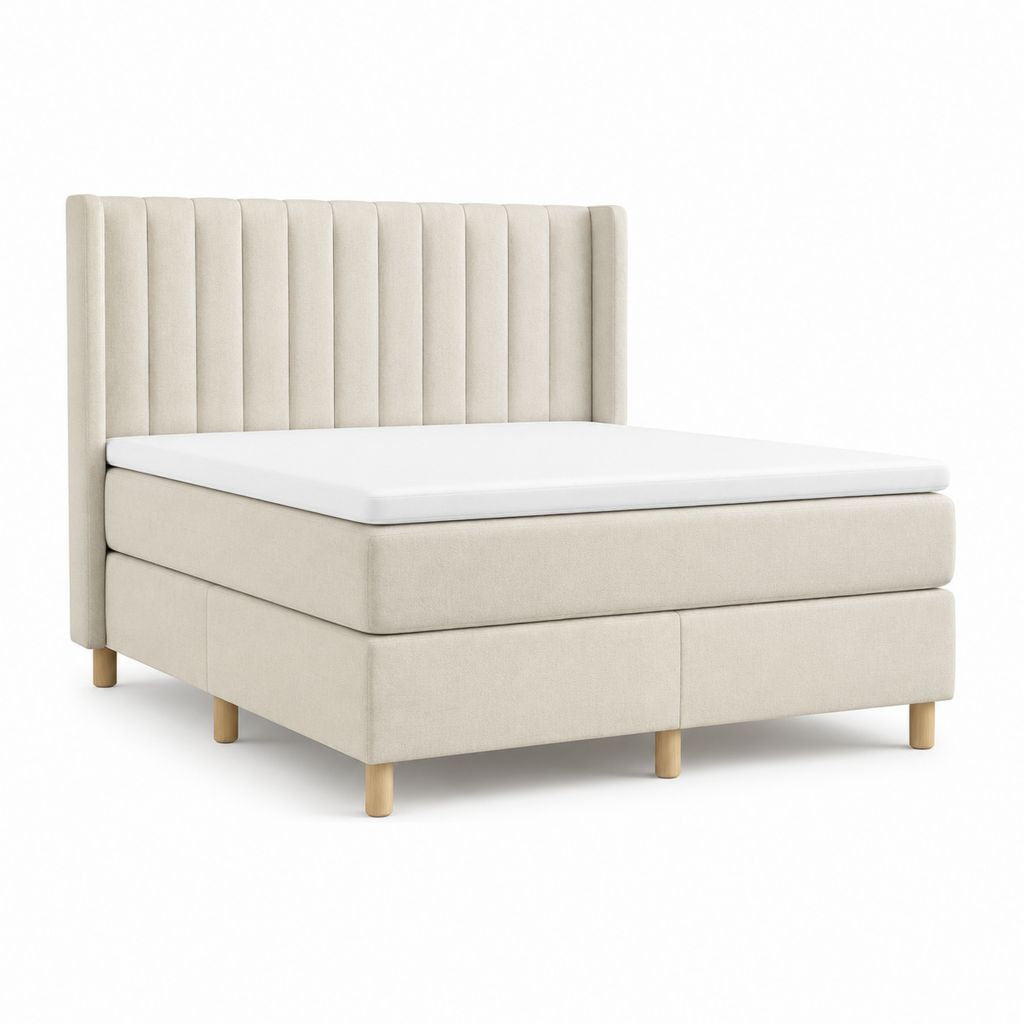 Lit adulte rectangulaire beige en polyester avec matelas 160 x 200 cm