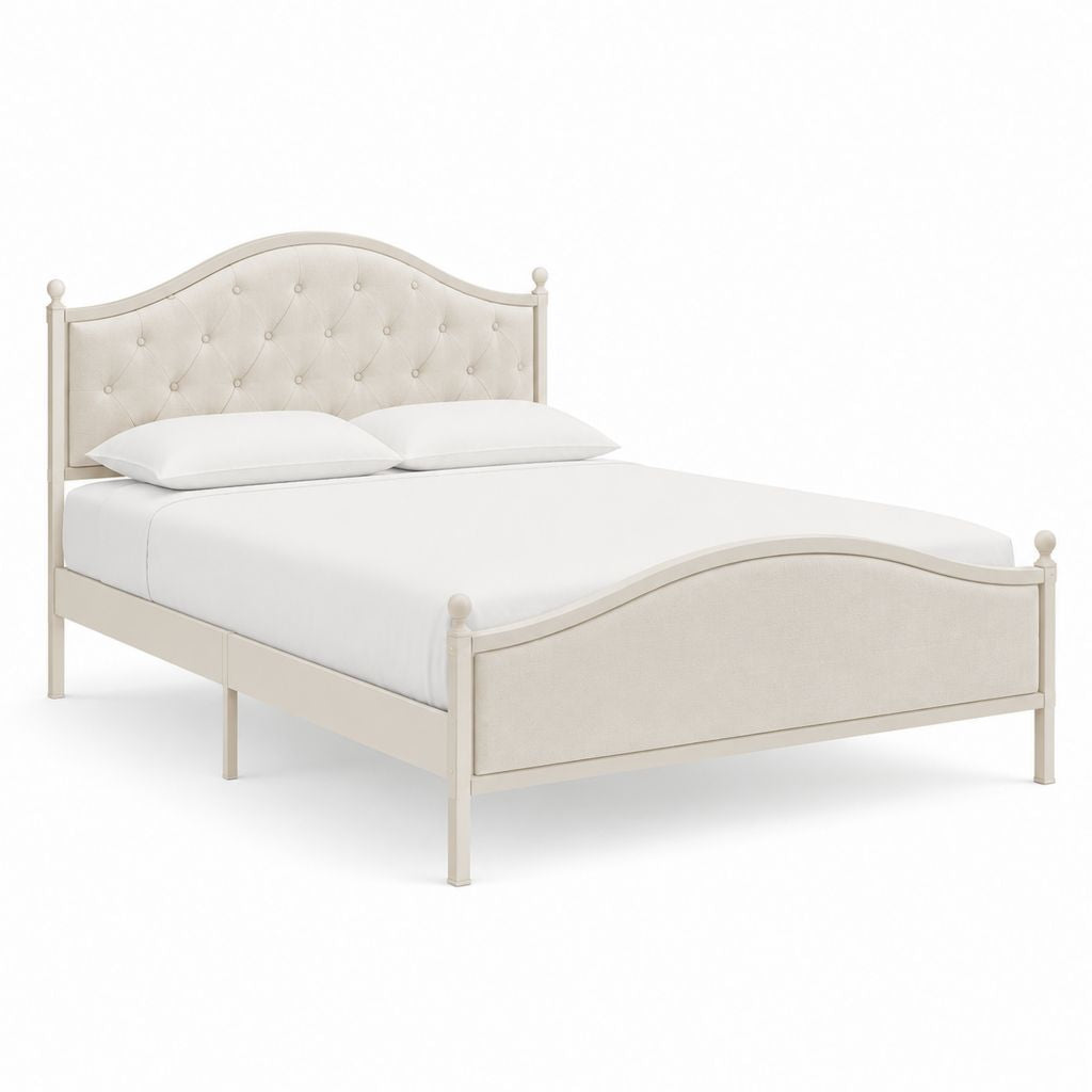 Cadre de lit double 160 x 200 cm crème en acier et polyester capitonné