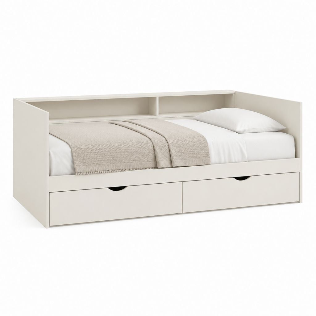 Lit banquette avec rangement blanc en panneaux de particules 90 x 200 cm avec 2 tiroirs