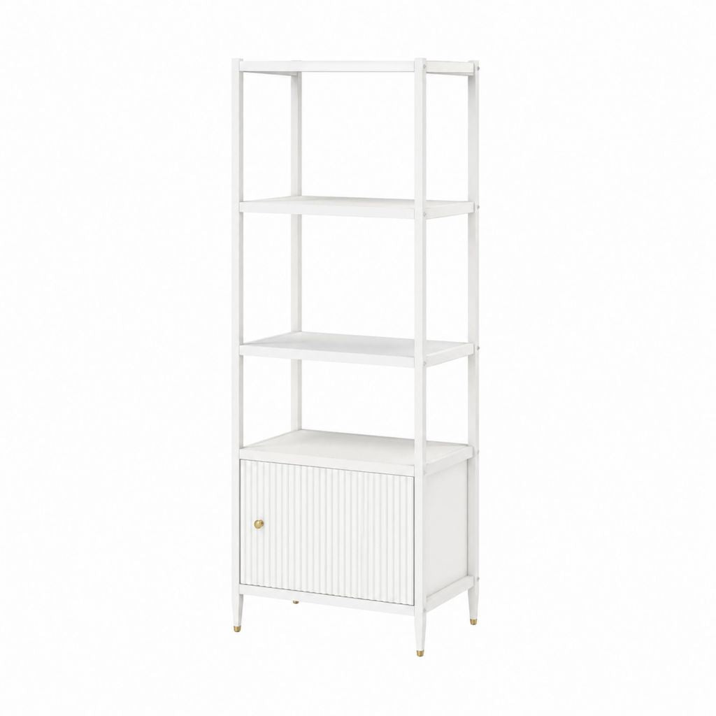 Bibliothèque étagère blanche en MDF et bois massif rectangulaire 60 x 35 x 180 cm avec placard