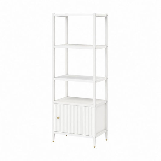Bibliothèque étagère blanche en MDF et bois massif rectangulaire 60 x 35 x 180 cm avec placard