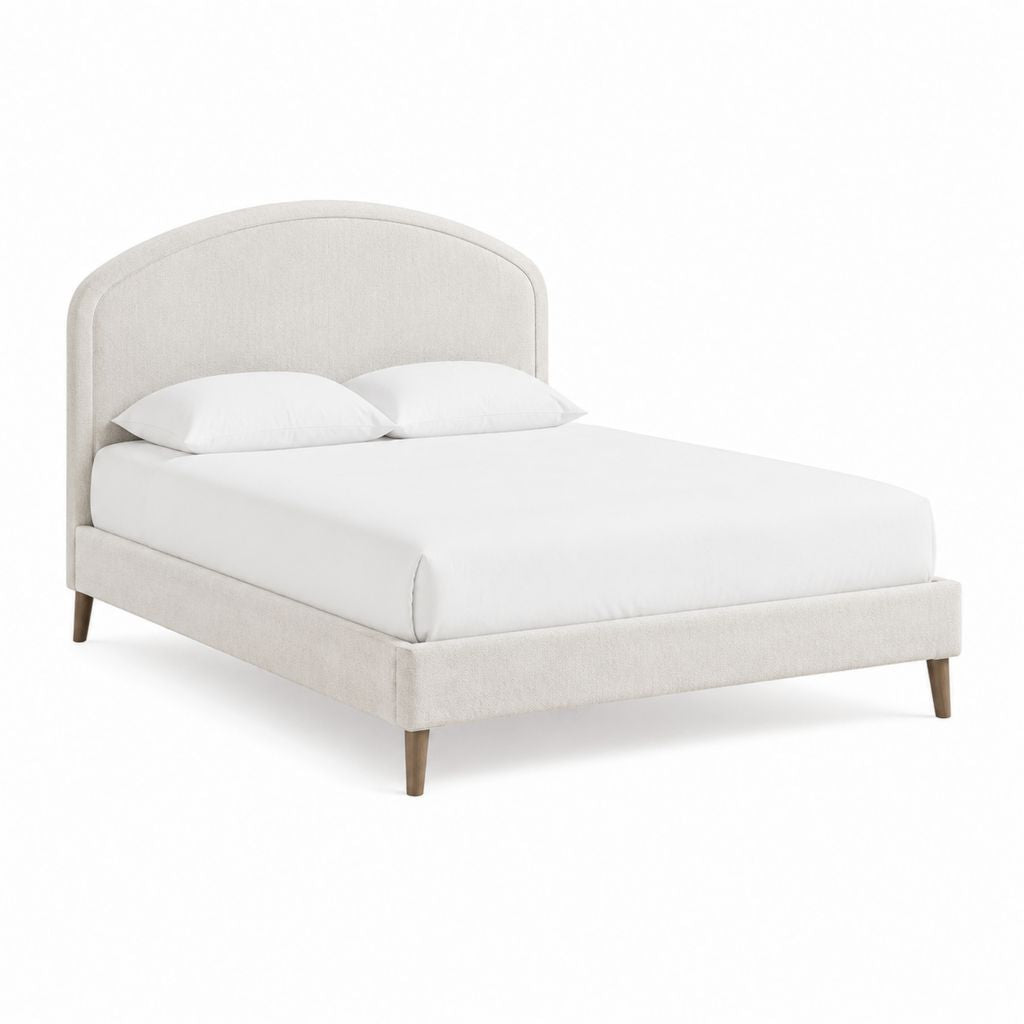 Lit double avec cadre de lit beige en polyester tête de lit arrondie 160 x 200 cm