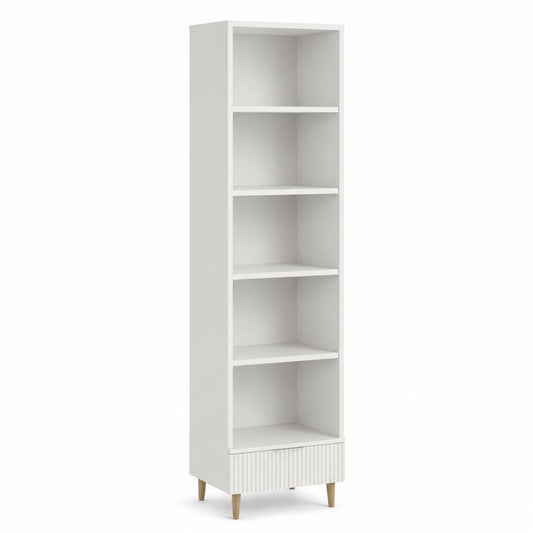 Bibliothèque étroite blanche en panneaux de particules 40 x 35 x 180 cm avec 5 niches et 1 tiroir