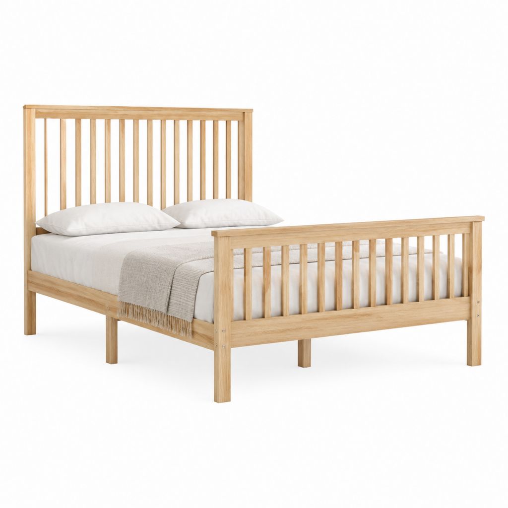 Lit double cadre de lit en bois massif d'hévéa naturel 140 x 190 cm