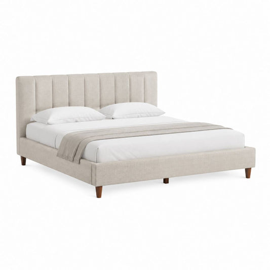 Cadre de lit double 160 x 200 cm beige en polyester avec tête de lit capitonnée