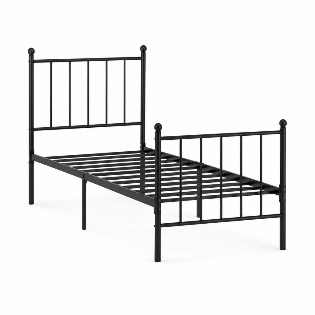 Lit simple avec sommier noir en acier 90 x 190 cm