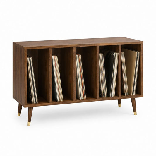 Meuble de rangement pour vinyles 6 compartiments brun noyer en MDF rectangulaire 120 x 40 x 80 cm