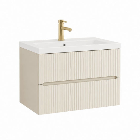 Meuble sous vasque suspendu rectangulaire 60 x 46 x 55 cm blanc cassé MDF vasque en céramique robinet en laiton doré
