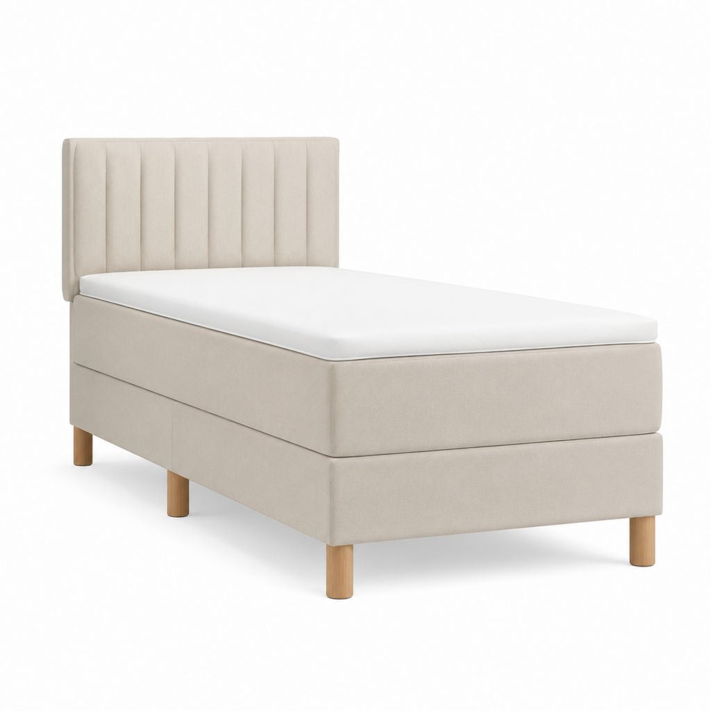 Lit simple avec sommier et matelas beige en polyester 90 x 200 cm