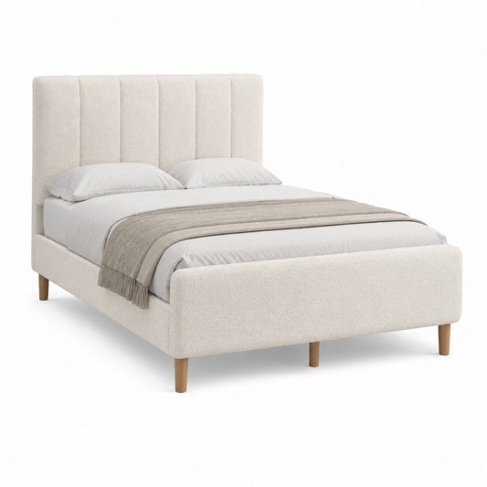 Lit double avec cadre de lit beige en polyester bouclé rectangulaire 160 x 200 cm