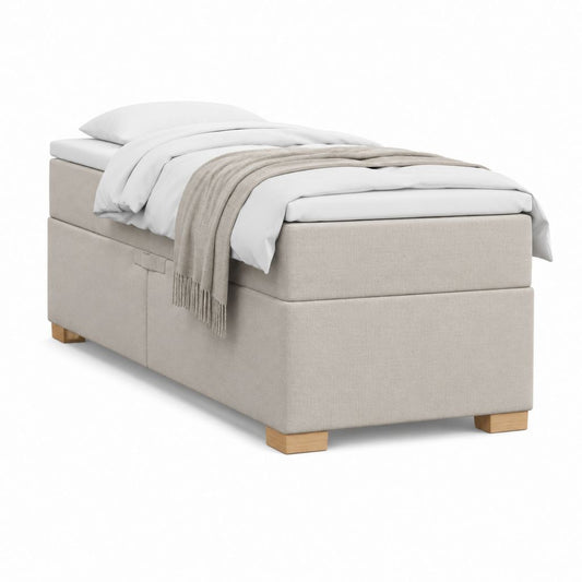 Lit coffre une place beige en polyester 90 x 200 cm avec rangement intégré